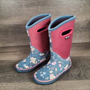 Oaki Neoprene Winter Boots Kid's Size 12 Floral Blue and Maroon